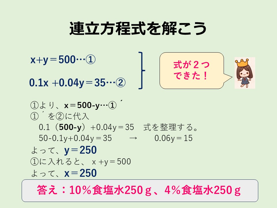 連立方程式①②を解く